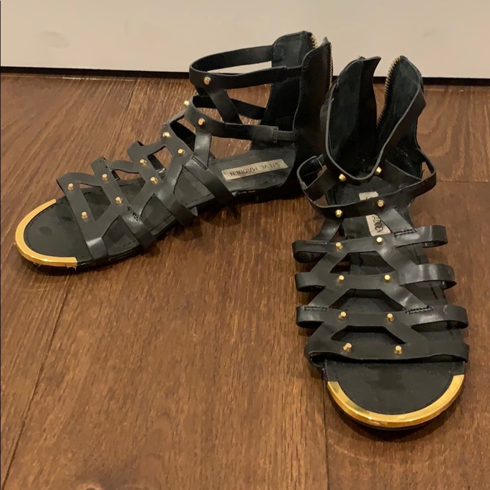 Steve Madden Black + Gold Gladiator Sandals